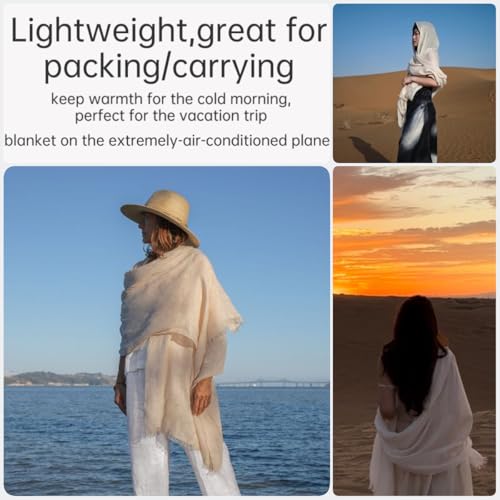 Harewom Lightweight Gauze Linen Feeling Shawl Wraps for Women Beach Summer Scarf for Evening Wedding Dresses - color: Shawl Wraps - Creamy-white