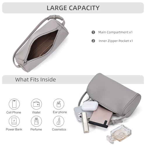 KouLi Buir PU Leather Crossbody Purse for Women Trendy Small Barrel Hobo Shoulder Handbag Lightweight Daily Purse - color: Grey