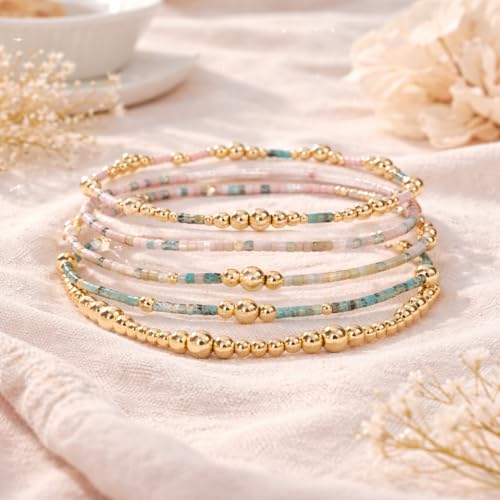 Gold Beaded Cross Bracelet for Women, 14K Plated Adjustable Stackable Dainty Bracelets, Non Tarnish Fashion Jewelry Set Gifts for Women Birthday Friendship - color: Colors-4