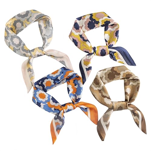 MINIDORA Satin Scarves for Women 27.5 × 27.5 inches Medium Square Elegant Silk Feeling Head Scarf - color: B005-navy Blue and Orange