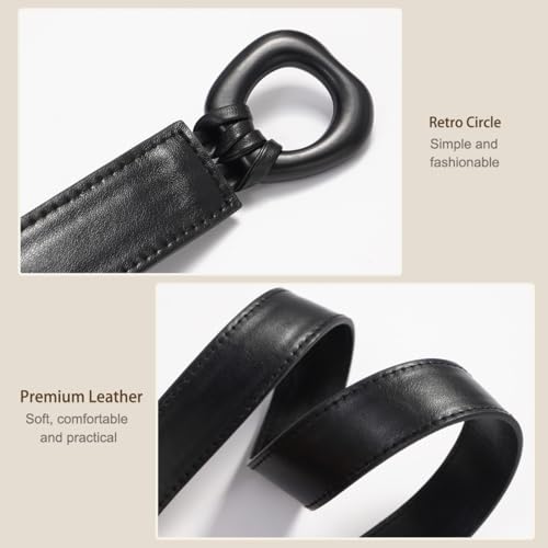 Knotted Waist Belt for Women PU Leather Thin Strap Belt for Dresses - color: Irregular-black