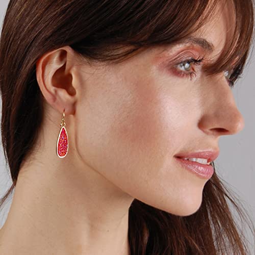 Teardrop Dangle Earrings for Women with Simulated Druzy Stones, in Gold or Rose Gold Tone - color: Gold - Hot Pink Stone