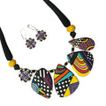Bold Multicolor Geometric Terracotta Jewelry Set Hand-Painted Clay Necklace with Earrings | Artisan Handmade Statement Boho Jewelry for Women | Gift for Her - color: Boho Brunch
