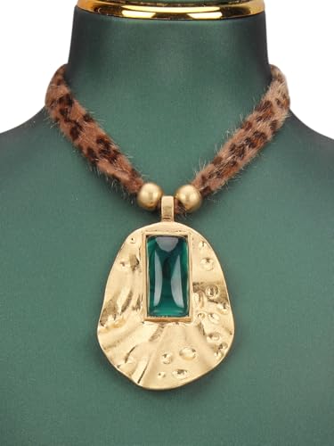 Boho Necklace for Women Adjustable Silicone Rope with Gold Beaded Pendant Chunky Handmade Vintage Jewelry - style: Vintage Green Stone Necklace