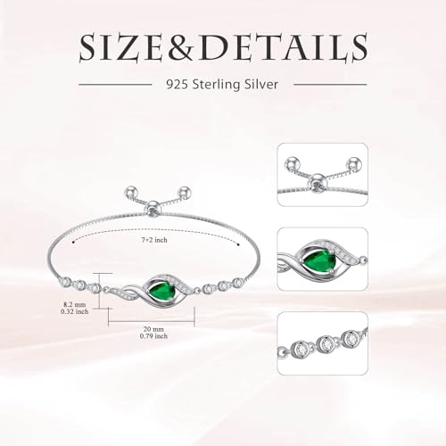 HPQQ Birthstone Bracelet for Women 925 Sterling Silver Infinity Love Jewelry Anniversary Birthday Mothers Day Gifts for Mom Wife Her - color: 05-May-Emerald