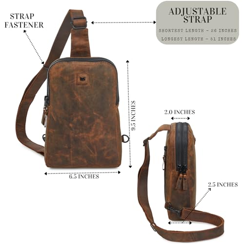 Leather Sling Bag for Women Genuine Crossbody Purse Small Trendy Cross Over Chest with Phone and Credit Card Slots (Cognac Crazy Horse) - color: Cognac Crazy Horse
