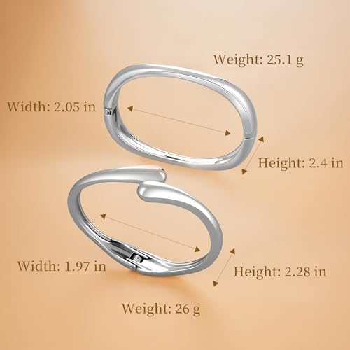PEALICIOUS 2Pcs Chunky Bracelet for Women, Girls Gold Bangle Bracelet 7in Minimalist Silver Chunky Bangles Prom Gifts, Trendy Gold Arm Cuff Upper Arm Band, Stack Bead Prom Accessories Summer Jewelry - style: Silver chunky bangle