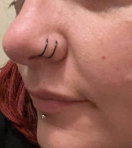 MODRSA Fake Nose Stud Fake Nose Ring Stud Fake Nose Piercing Fake Lip Ring Fake Earrings Stud Silver Gold Fake Cartilage Helix Earring Clip on Earring Hoop Fake Eyebrow Ring Fake Bridge Piercing - color: C2-hoops- silver black