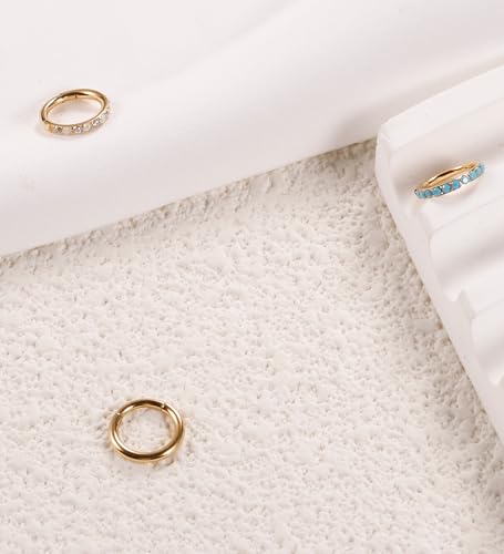 3pcs Nose Rings Hoops - 316L Surgical Steel Nose Hoops 16G/18G/20G CZ Opal Turquoise Clicker Septum Nose Ring Lip Helix Cartilage Hoop Earring Daith Rook Conch Body Piercing Jewelry for Women Men 6mm 8mm 10mm - color: Gold, size: 16 gauge(1.2mm)-6mm