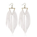 Fringe Leather Earrrings Triangle Deerskin Leather Boho Western Statement Dangel Earrings for Women - color: white