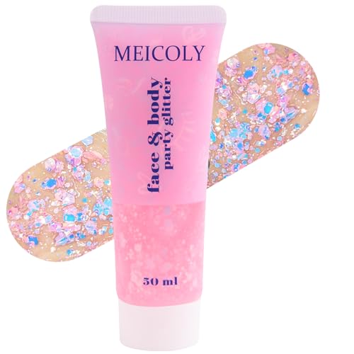 MEICOLY Chameleon Baby Pink Body Glitter,Pink Turn to Purple Face Glitter Paint,Holographic Color Changing Mermaid Face Glitter Gel for Hair,Self-Adhesive Chunky Glitter for Halloween Festival Party - color: chameleon baby pink body glitter