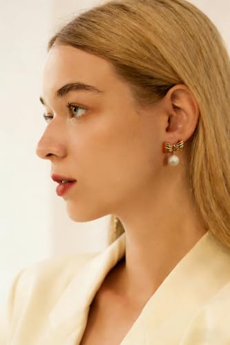 18K Gold Love Knot Stud Earrings for Women Statement Button Pearl Stud Earrings Minimalist Cute Small Post Earring - color: 11.Bowknot