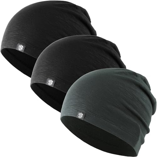 WTACTFUL 3 Pieces Cooling Skull Caps for Men & Women - Soft & Breathable Cycling Cap for Summer - color: Black+black+gray