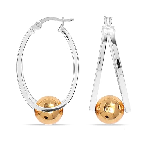 LeCalla 925 Sterling Silver Beaded Ball Hoop Earrings | Lightweight Sleeper Bead Ball Earring Hoops | Cape Style Hoop Earrings for Women - color: Yellow-Gold Ball Bead