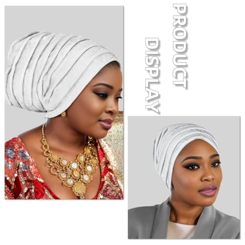 Traditional African Women's Head coverings, Shiny Layered Hats, Nigerian Headscarf, Suitable for Daily wear - color: Silver