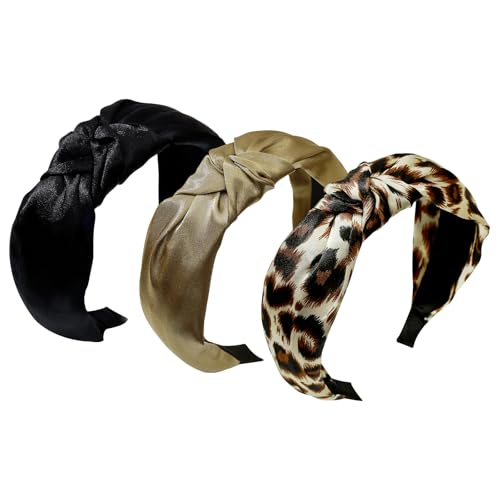 3-Piece Top Knotted Floral Pattern Headbands for Women & Girls, Cute Flower Print Knot Headband, Non Slip Fashion Hair Bands Hairbands (Coffee) - color: Coffee