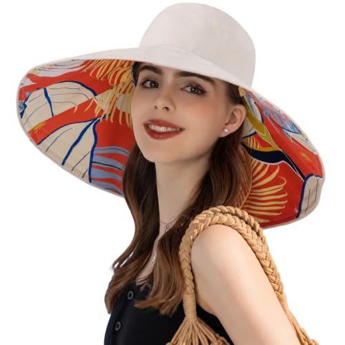 HUAMULAN Women Summer Sun Hat Wide Brim Wired Edge Floral Beach Bucket Hats Reversible Foldable Travel UV Protection Lady Hat - color: Bg8240-mise