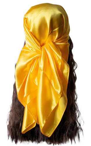 vabovin Satin Head Scarf for Women Solid Color, 35×35 in | Silk Feel Neckerchief, Hair Scarf, Fashion Bandana, Headscarf, Headband, Hair Wrap Sleeping, Daily Fashion Styling - color: 219 Gold Yellow
