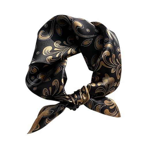 FEIBOON Mulberry Silk Scarfs Neck Scarf 21" Small Square Scarfs hair scarf bandana Neckerchief Headscarf for Women - color: Black + Khaki