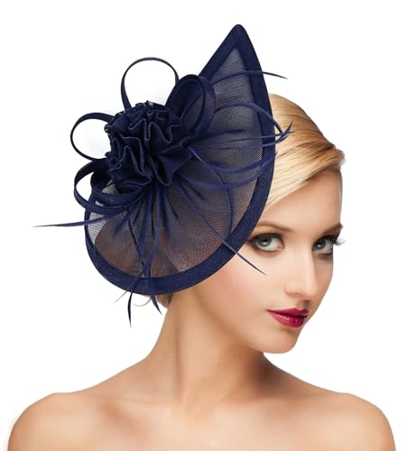 dressfan Fascinator Hat Headpiece Womens Vintage 20s 50s Headband for Derby/Wedding/Cocktail/Wedding/Tea Party - color: Navy Blue