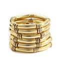 iF YOU 6pcs Chunky Acrylic Bangle Bracelets for Women, Resin Bamboo Brown Stretchy Bracelet Stack, Fashion Jewelry for Women - color: 6 Gold thin acrylic bracelets