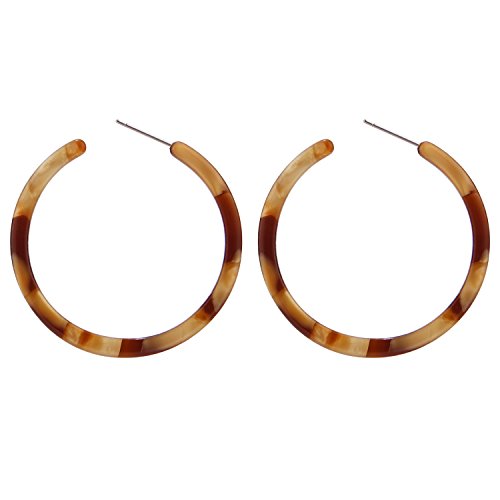 BaubleStar Tortoise Shell Resin Hoop Earrings Fashion Jewelry - color: Brown
