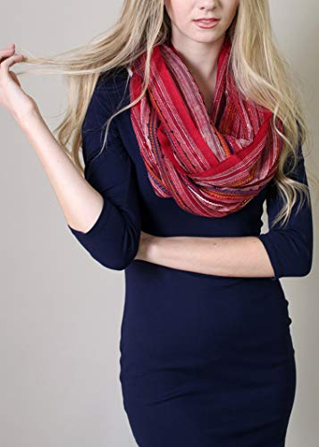 Anika Dali (15 Colors) Shimmer Sparkle Infinity Scarf, Women's Festival Bliss Lightweight Fashion Shawl - color: Red Vogue