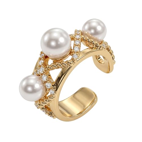 MEVECCO Ear Cuff Non Piercing for Women 18K Gold Plated Dainty Ear Cuff Earring Stacks Cartilage Clip On Wrap Huggie Minimalist Fake Piercings Open Hoops Jewelry Gifts - style: pearl