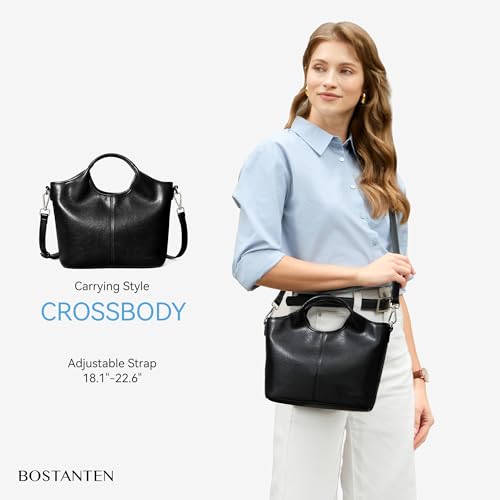 BOSTANTEN Vegan Leather Purses for Women Soft Top Handle Satchel Crossbody Zipper Handbag with Detachable Shoulder Strap - color: Black