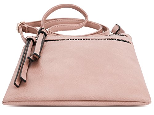 DELUXITY Crossbody Purse Bag Shoulder Bag Multi Pocket Zipper Purse - color: Blush