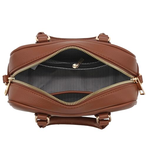 FashionPuzzle Mini PU Leather Satchel Purse Top Handle Crossbody Bag - color: Brown
