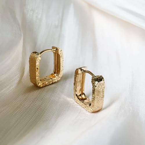 Small Hoop Earrings for Women Glitter Hoops Gold Plated with 925 Sterling Silver Post - style: Gold-square