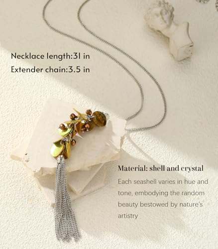 Noessla Boho Long Pendant Necklaces for Women Silver Tassel Long Necklace Sweater Chain Mothers Day Gifts Silver Costume Jewelry for Women - color: 81-Yellow