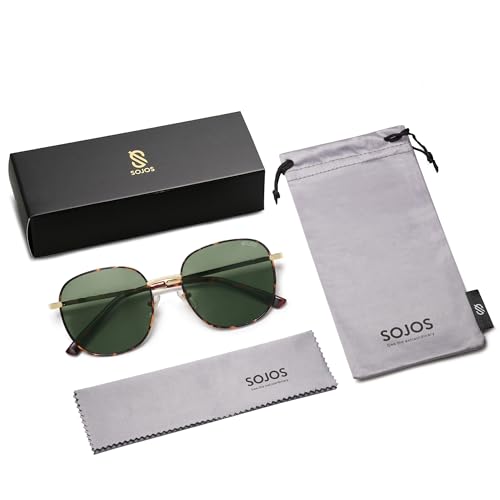 SOJOS Classic Trendy Square Sunglasses for Women Men Cute Big Frame Gold Shades SJ1137 - color: Dark Tortoise/Green