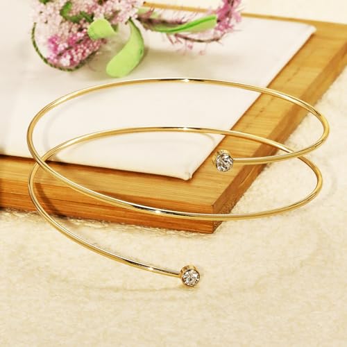 Women's 18k Gold Plated Arm Cuff Bracelet - Minimalist Silver Upper Arm Cuff for Cool - color: E-Gold