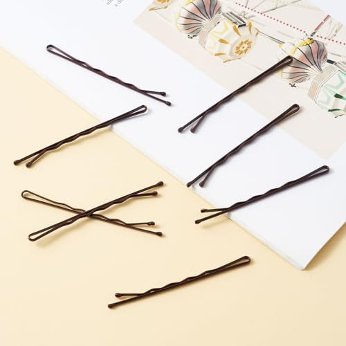 QIUTIMIY 200 Pcs 2.2 Inch Wave-Shaped Bobby Pins Brown Metal Hair Pins Hair Accessories for Women Stylists Hair Sticks Girl - color: Brown, size: Wave-2.2in