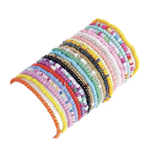 17pcs Bohemian Stackable Multilayer Elastic Bracelets - Handmade Seed Beaded Jewelry for Women & Girls - color: 24Pcs