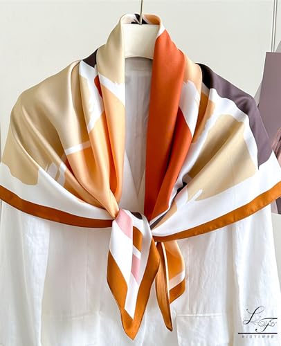 Hioyiwse Head Scarf For Women Hair Bandana 35" Large Square Satin Wrap Sleeping Neck Silk Satin Hair Scarves Lightweight - color: F10-macaron Color Block(35*35inch）