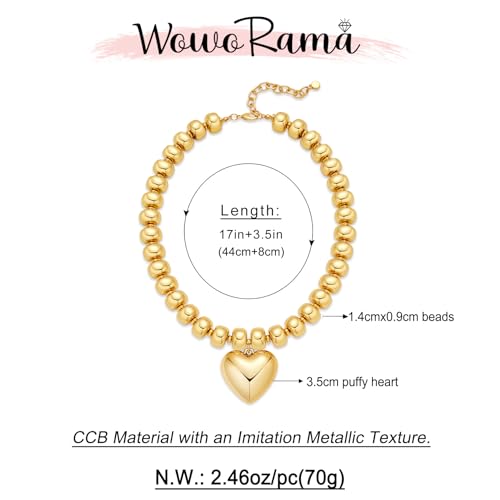 WOWORAMA Chunky Heart Necklaces for Women Colorful Resin Beaded Choker Necklace Gold Puffy Heart Statement Necklace Trendy Acrylic Choker Jewelry - color: CCB-Gold