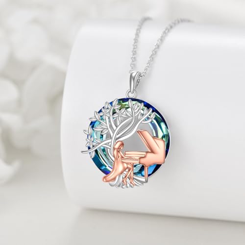 YFN Tree of Life Necklace Sterling Silver Crystal Jewelry Graduation Birthday Gifts for Women - color: Piano