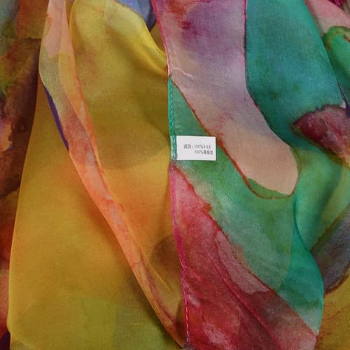 100% Mulberry Silk Women's Neck Silk Scarf-Lightweight Shawl,FLoral Print Beach Silk Wrap-Scarves for Photography - color: Rainbow-color