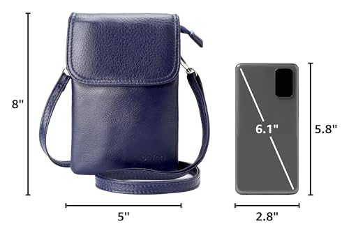 befen Genuine Leather Small Crossbody Bags for Women Cell Phone Bag Cross Body Purses,Silver Zipper - color: Navy Blue