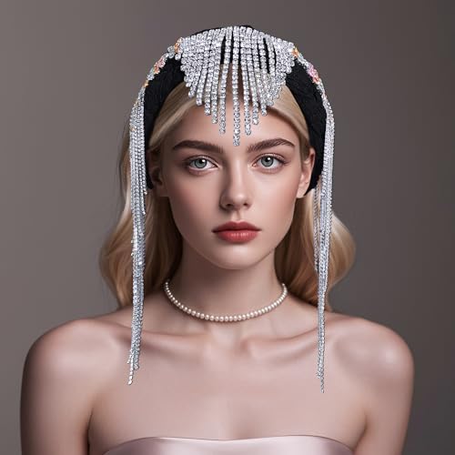 Luxury Crystal Rhinestone Headband,Bridal Wedding Hair Accessory Handmade Bohemian Style Hair Crown Wide Brimmed Headwear Ethnic Style Wedding Accessories for Anniversary Celebration Dance Party