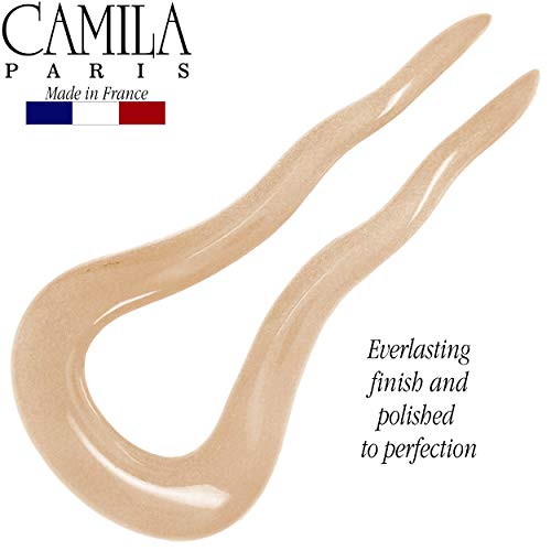Camila Paris CP3096 French Twist Stick Clip Pins, Beige, Wavy Hair Pin U-Shaped Hair Fork for Girls Spiral Updo Chignon Bun Holder, Fashion Flexible Styling Hair Accessories for Women, Made in France - color: 2-Prong Beige