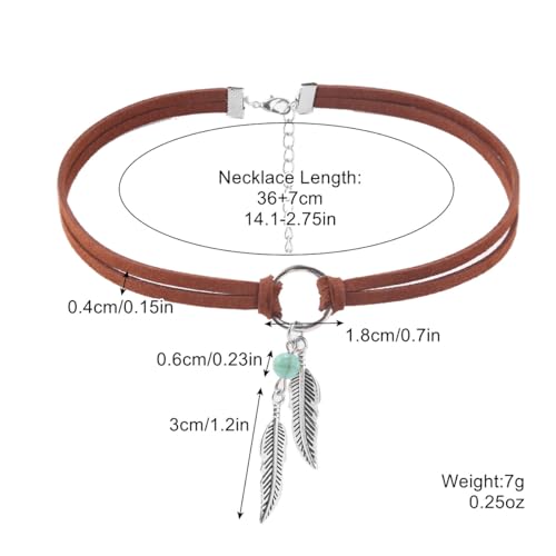 ONLYJUMP Boho Turquoise Leather Choker Necklace for Women Bohemian Handmade Leaf Layered Black Brown Suede Western Cowlady Necklace Western Country Party Jewelry Gifts - style: Blue