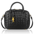 Women's Handmade Woven Top-handle Bag Fashion Leather Shoulder Handbag Crossbody Purse Woven Purse for Women - color: Black