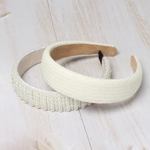 Cuizhiyu Pearl Headbands for Women Girls Wide Padded Straw Headband Cute White Pearl Dainty Headbands Bling Wedding Hairbands Hair Accessories Pack of 5 (Color B) - color: Color B