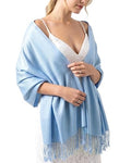 Achillea Lightweight Pashmina Scarf for Women – Soft Silky Shawl Wrap for Evening Dresses, Bridesmaids & Everyday Wear - color: Light Blue