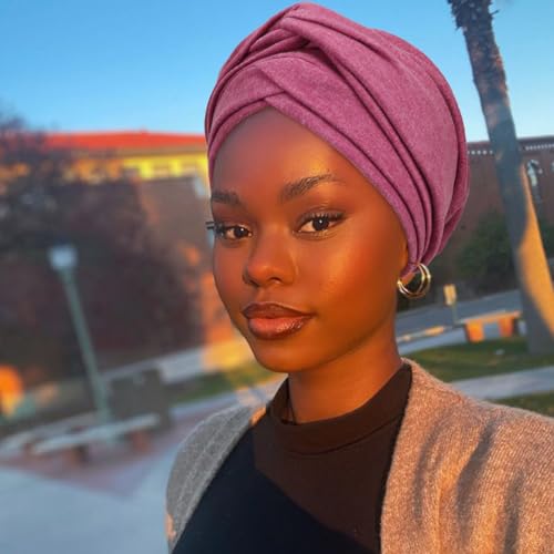 AQOKKA African Turban for Women Knotted Hair Wraps for Turban Head Scarf for Black Women Hair Cancer Chemo Headwear Cap - color: Twisted Braid: 1 Pack Purple