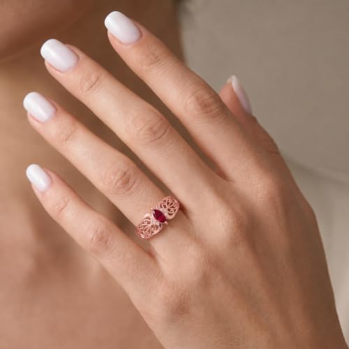Galaxy Gold 14K Solid Gold 0.3 Carat Natural Ruby Filigree Ring for Women Yellow Gold Fine Jewelry